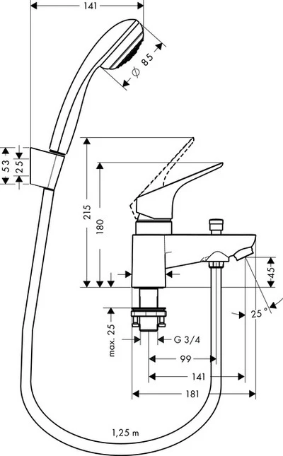Hansgrohe Focus Single Lever Low Pressure Deck Mounted Bath Shower Mixer - 31521000 4 Hansgrohe Focus Single Lever Low Pressure Deck Mounted Bath Shower Mixer - 31521000 - Image 2